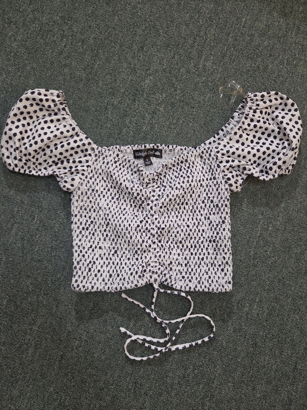 Midnight Doll Smocked Puff Sleeve Crop Top, size S, NWOT